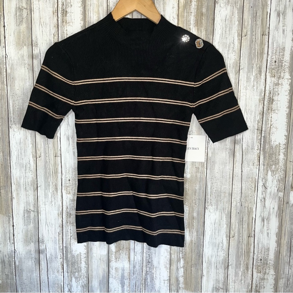 NWT Ellen Tracy Jewel Ribbed Blouse - Picture 2 of 5